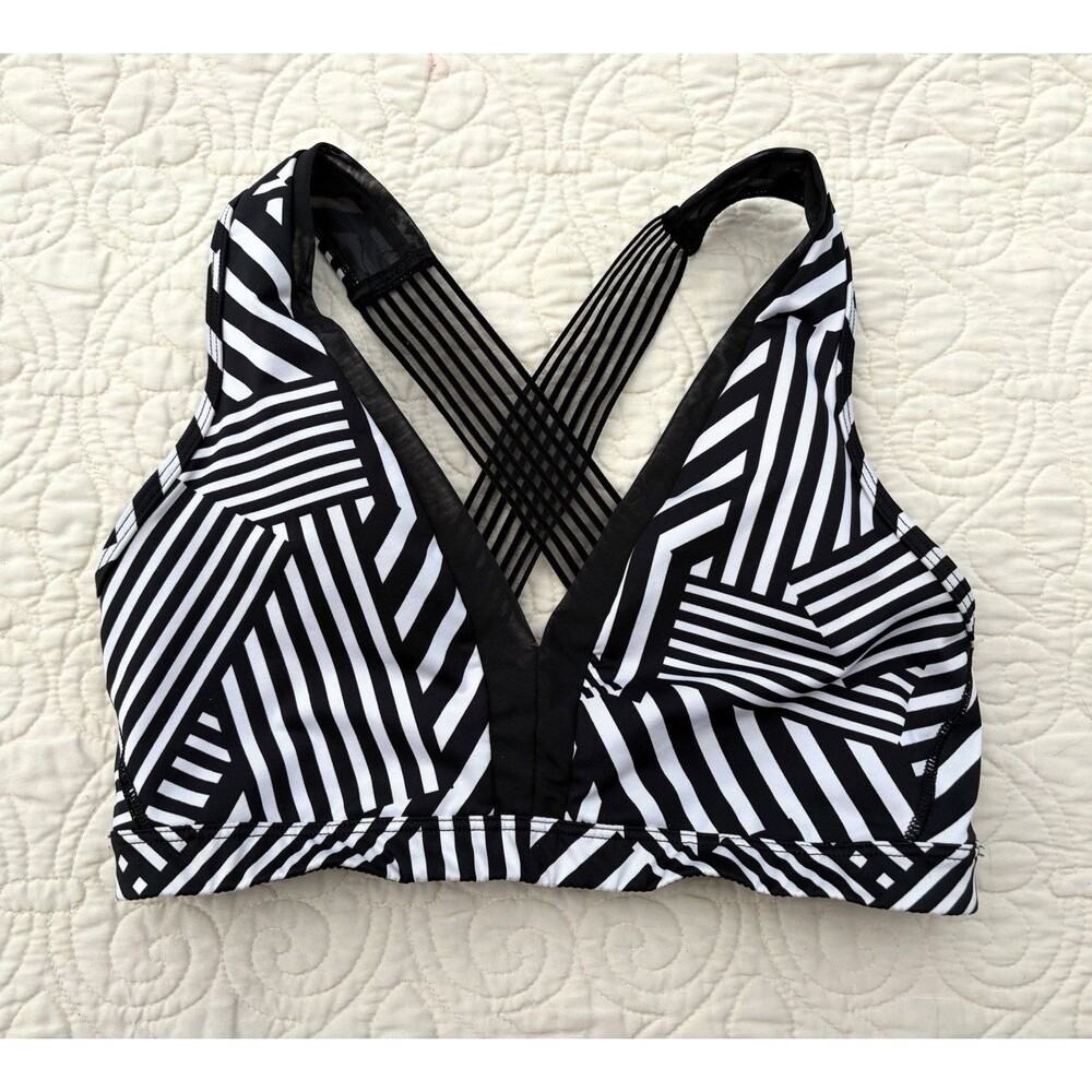 Victoria Secret Sport Black White Abstract Stripe Wireless Racerback Bra Sz M